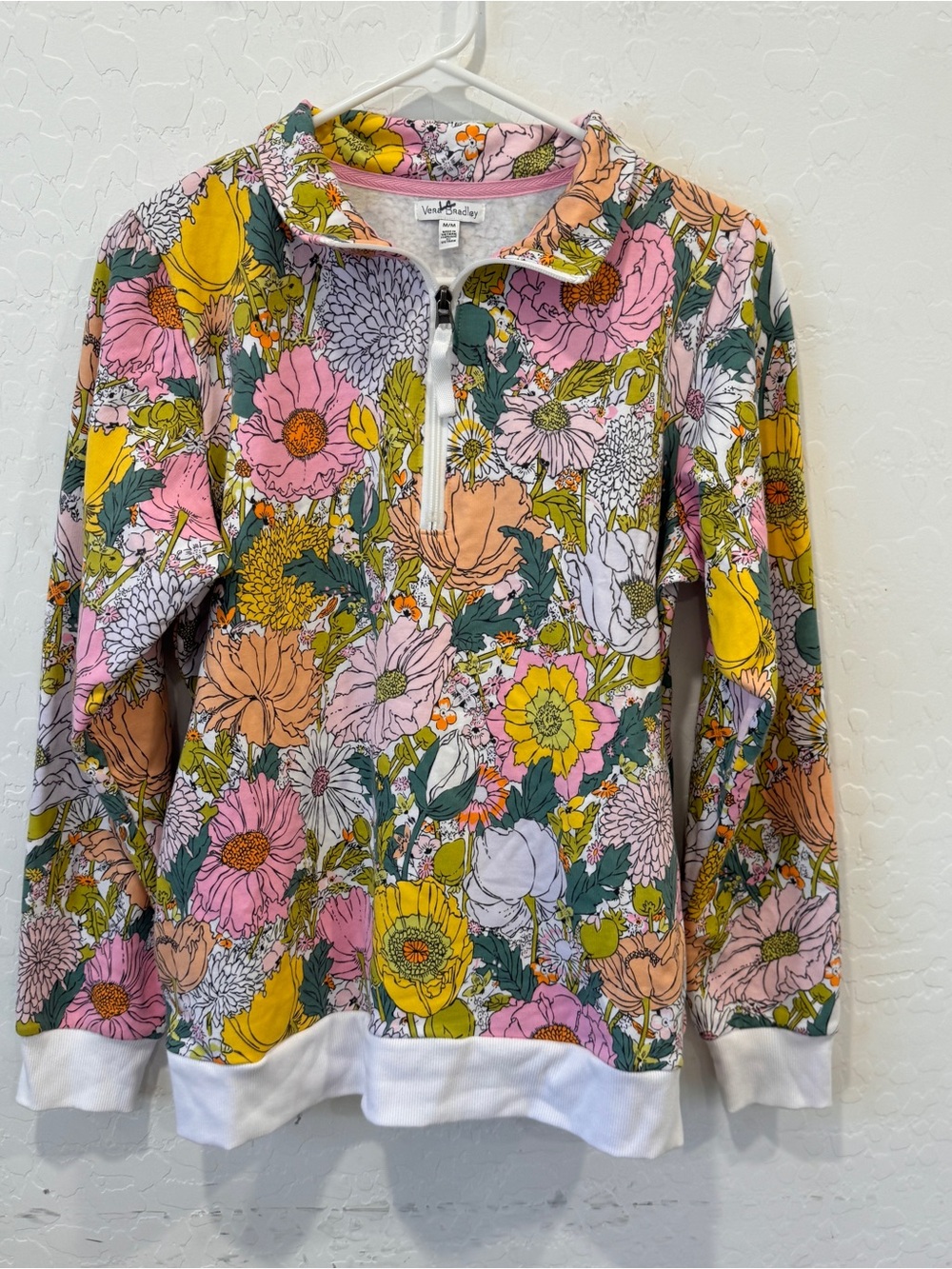 Vera Bradley Floral Half-Zip Sweatshirt Womens Medium Colorful Cotton Blend